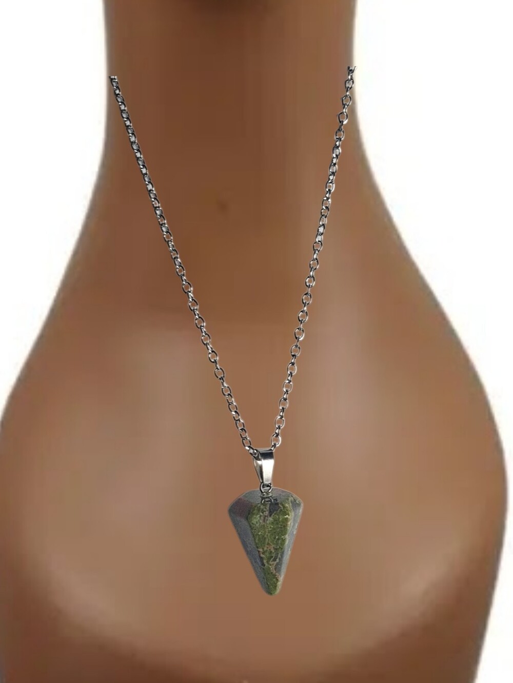Dragon Blood Jasper Point Pendant & Silver Chain NWOT